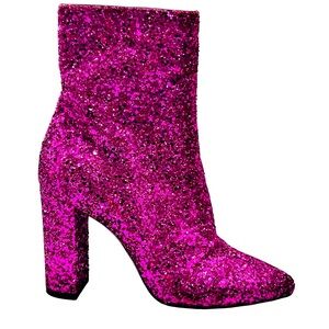 Saint Laurent Magenta Glitter Ankle Boots